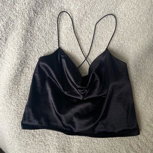 Cowl Neck Black Satin Tank
